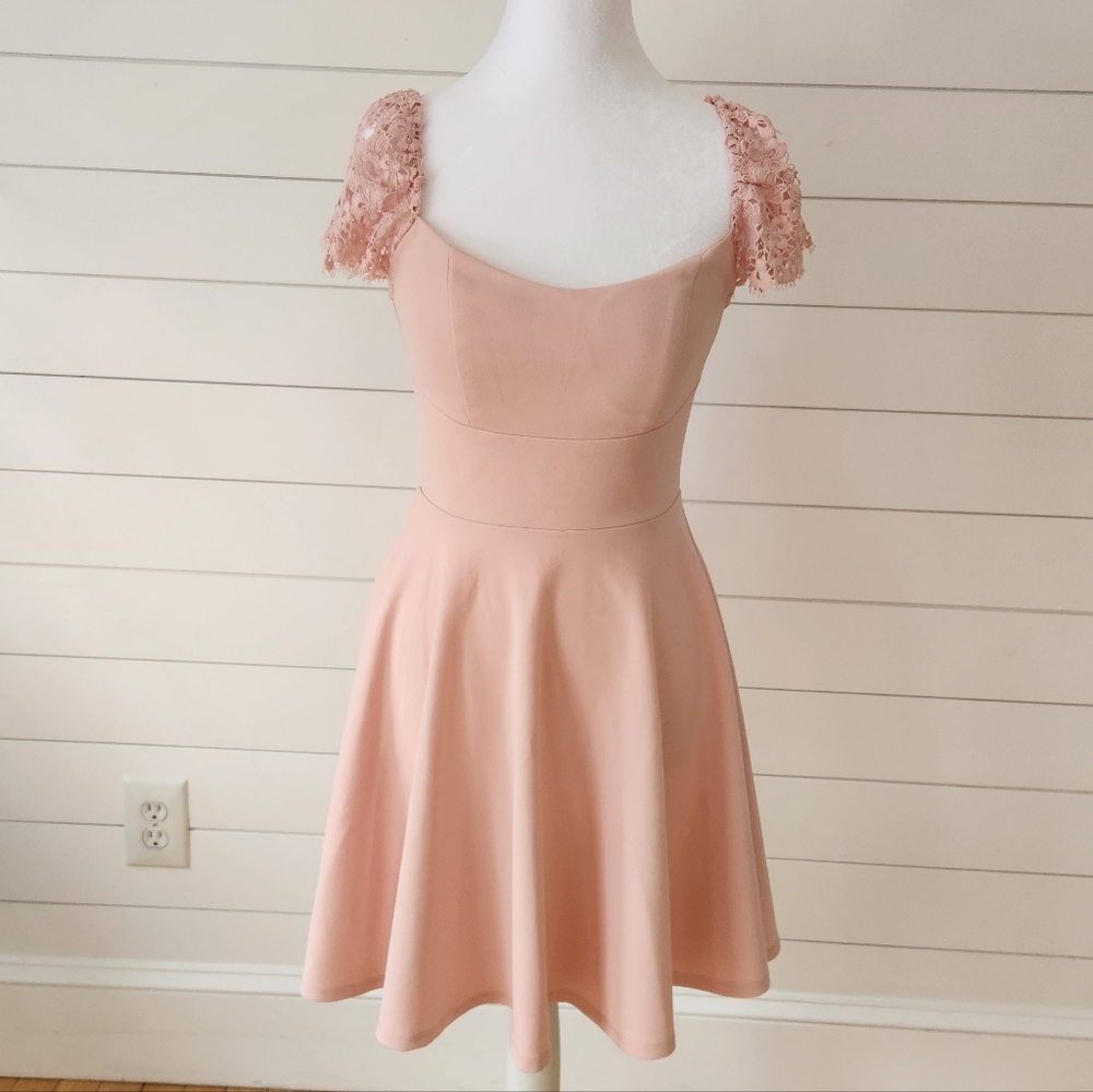 City Studio Blush Pink Mini Dress with Lace Sleeves